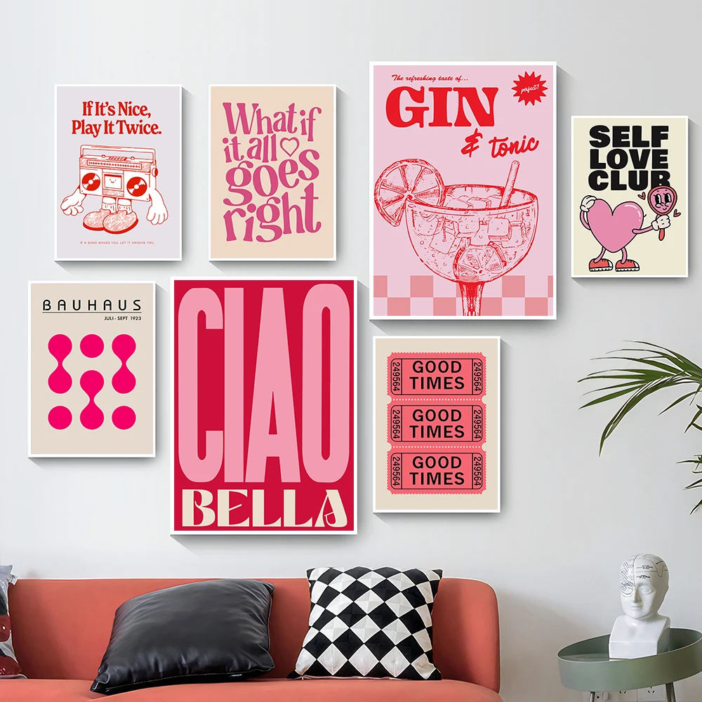Photography Angle - Sadelik Vintage Pembe Karikatür Baskı Tuval