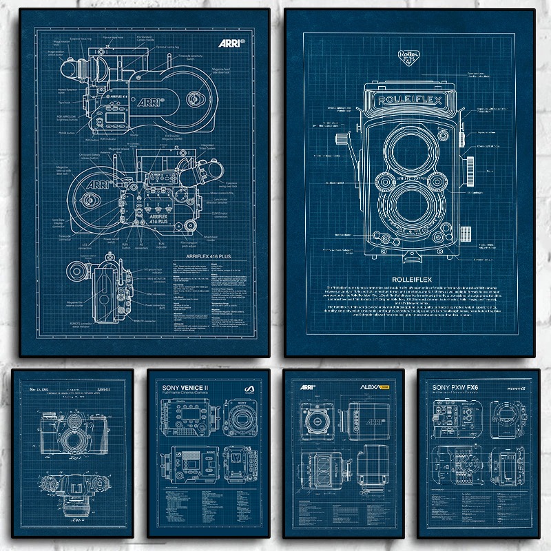 Photography Class - Vintage Leica Kamera Blueprint Posteri Fotoğraf